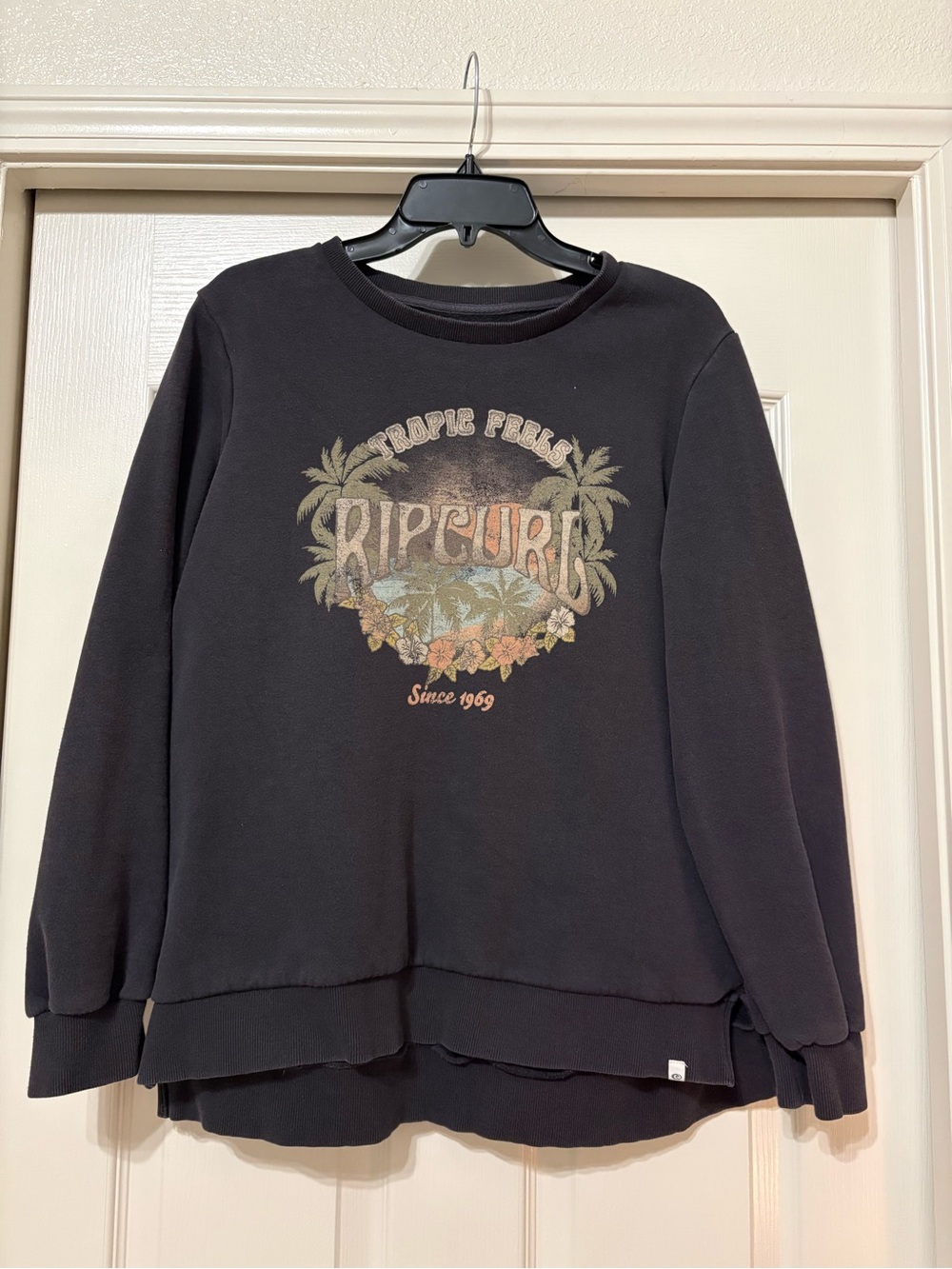 Rip Curl Black Crewneck with Vintage Tropical Graphic